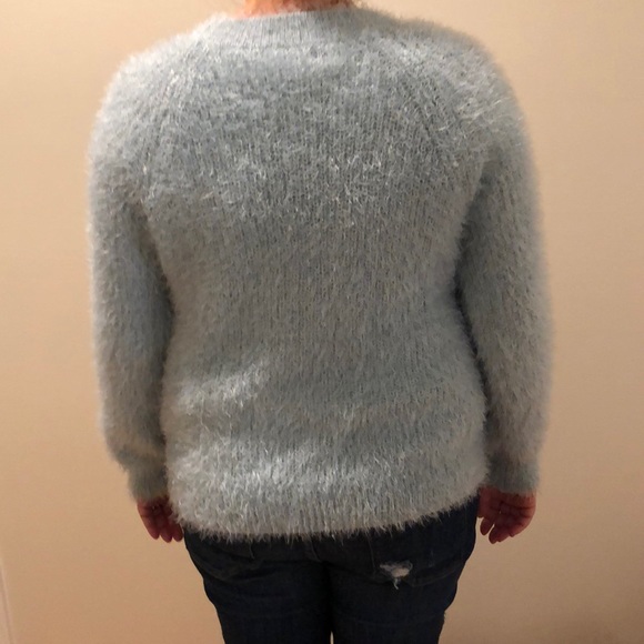 Pink Rose Fuzzy Sweater-Ice Blue - Picture 2 of 6
